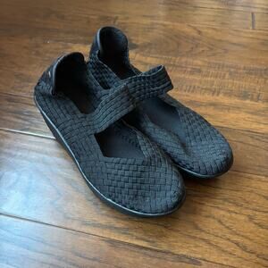Bernie Mev Lulia Woven Mary Jane Wedges Black Sz 9 Casual Walking Comfort
